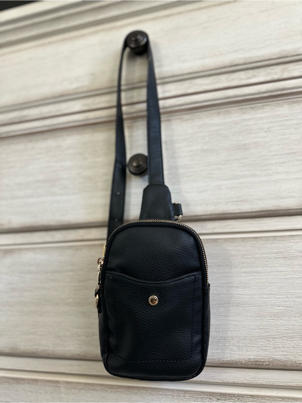 Steve Madden Black Pebbled Leather Crossbody Sling Bag with Gold Hardware